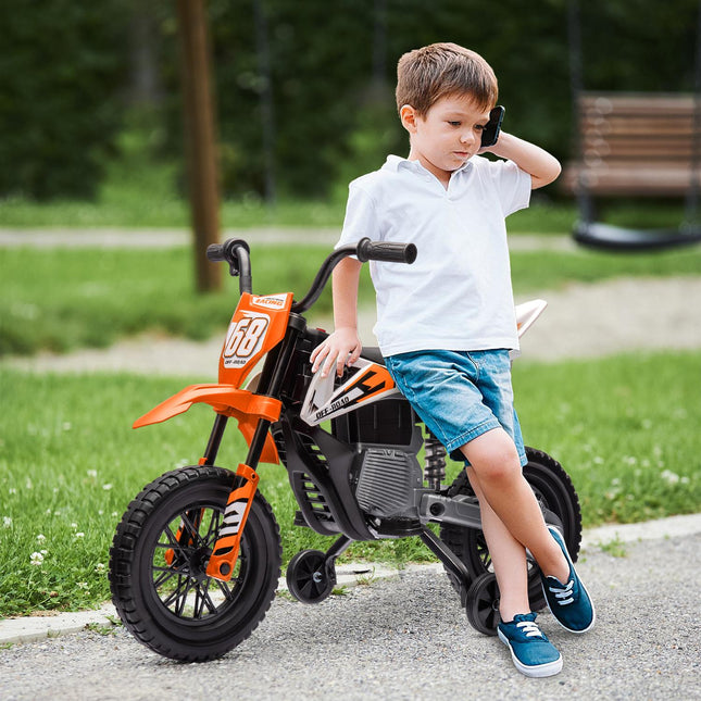 Electric motorcycle for children, 12V, Music, Training wheels, Orange