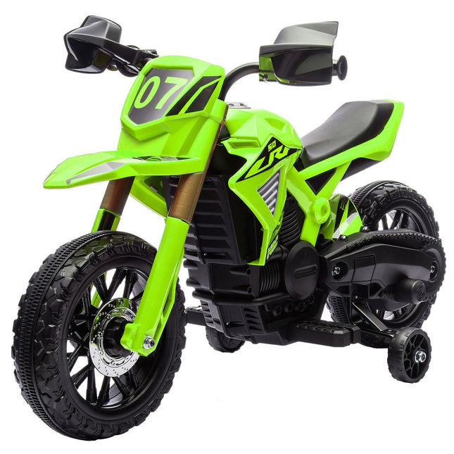 Children's 6V electric motorcycle with training wheels - green