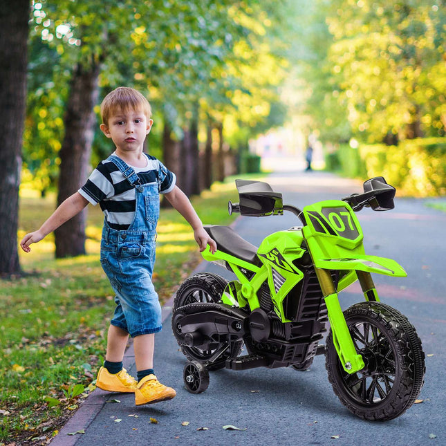 Children's 6V electric motorcycle with training wheels - green