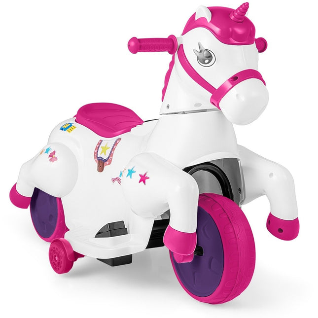 Children's electric motorcycle with music &amp; LED &amp; Electric motorcycle with training wheels for children aged 3 and over pink
