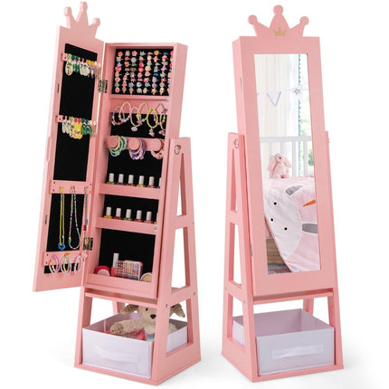Children's jewelry cabinet 3 in 1 tilting mirror cabinet with full-length mirror pink