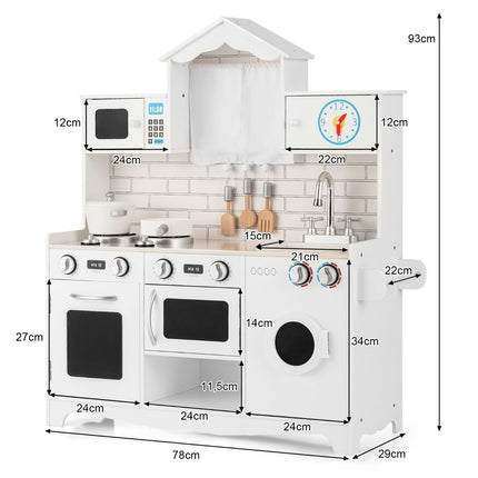 Children's kitchen including play accessories Play kitchen with washing machine & microwave 78 x 29 x 93 cm white