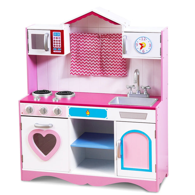 Children's kitchen play kitchen made of wood with removable sink microwave oven children's kitchen pink
