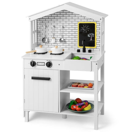 Children's kitchen play kitchen set made of wood with additional board 62 x 33 x 90 cm white