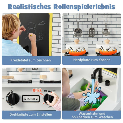 Children's kitchen play kitchen set made of wood with additional board 62 x 33 x 90 cm white
