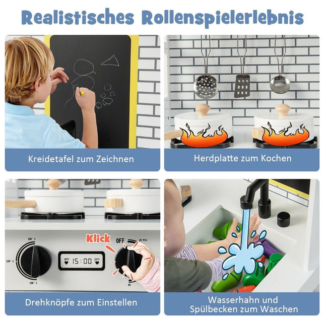 Children's kitchen play kitchen set made of wood with additional board 62 x 33 x 90 cm white