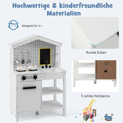 Children's kitchen play kitchen set made of wood with additional board 62 x 33 x 90 cm white