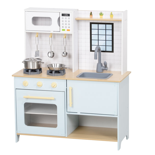 Children's kitchen play set with accessories, blue