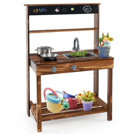 Children's kitchens made of fir wood with rotating tap & removable sink & chalkboard