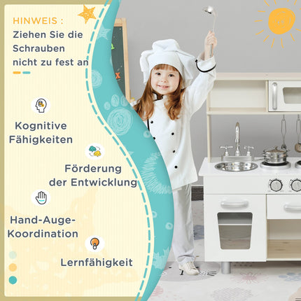 Toy kitchen with accessories, Pine & MDF, 3 years+, White