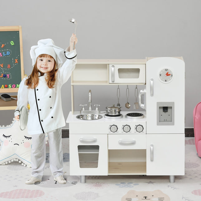 Toy kitchen with accessories, Pine & MDF, 3 years+, White