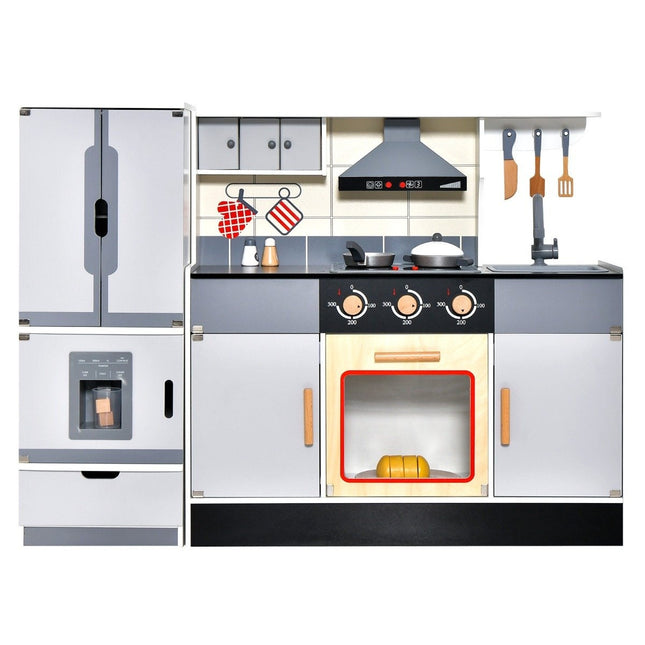 Children's kitchen with separable refrigerator & lights & music & sound & 12 accessories refrigerator
