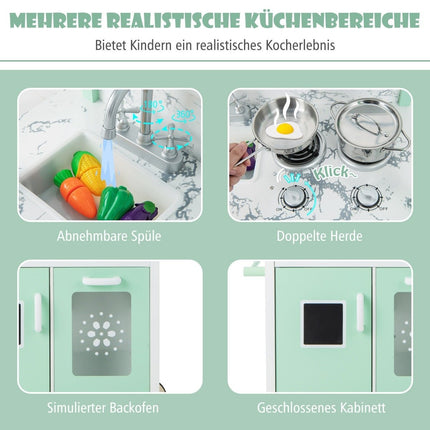 Children's kitchen with shop & wheels & 17 accessories & light & remote control play kitchen green