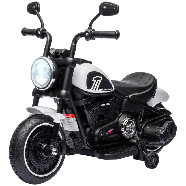 Electric motorcycle for children with support wheels, white