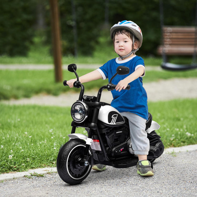 Electric motorcycle for children with support wheels, white