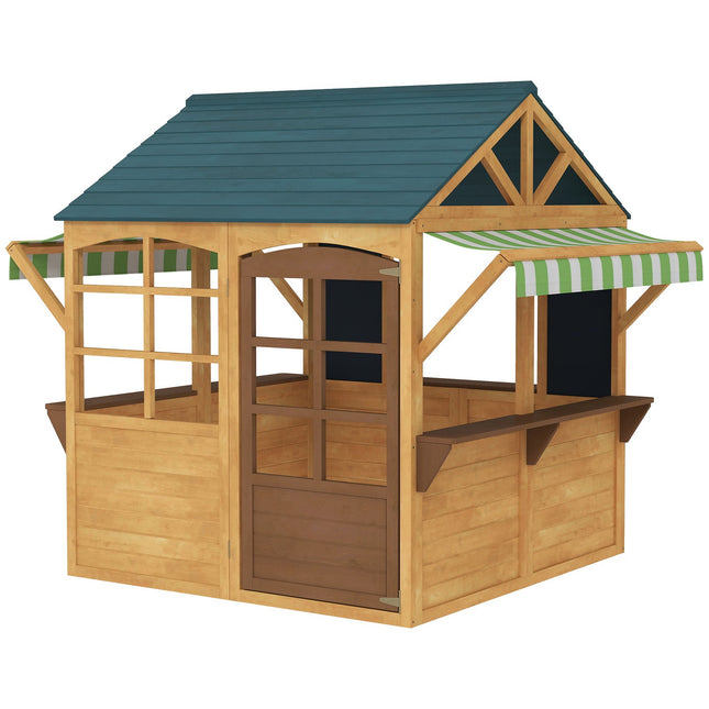 Children's playhouse made of fir wood, foldable house with windows, door, for children aged 3-8 years, brown+blue