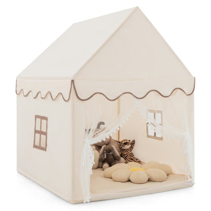 Children's playhouse with solid wood frame & cotton blanket children's tent beige