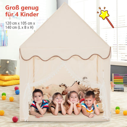 Children's playhouse with solid wood frame & cotton blanket children's tent beige