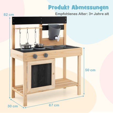 Children's play kitchen with 2 removable sinks & tap & stove & kitchenware