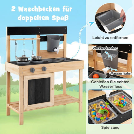 Children's play kitchen with 2 removable sinks & tap & stove & kitchenware