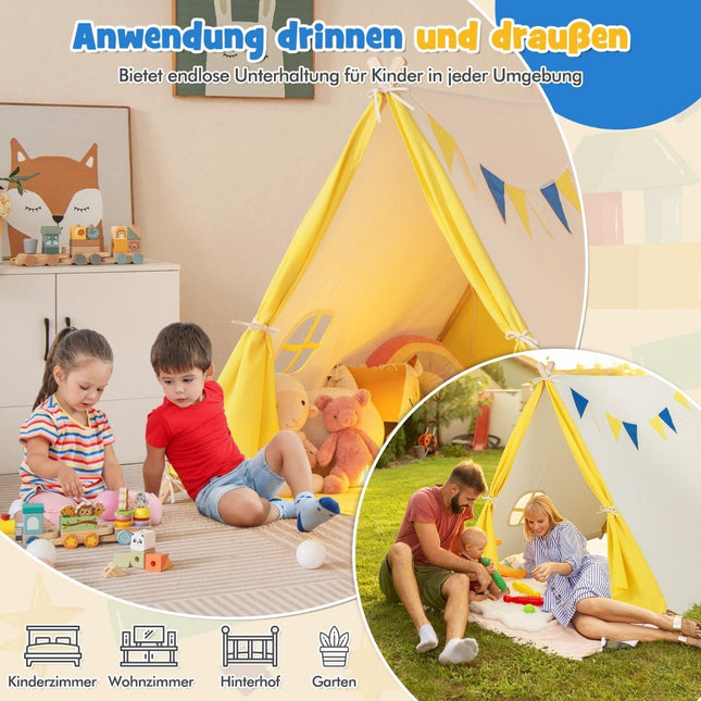 Children's play tent Triangular children's and toddler tent with wooden frame 137 x 145 x 121 cm