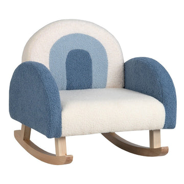 Children's rocking chair teddy plush armchair with rocking legs made of poplar wood blue