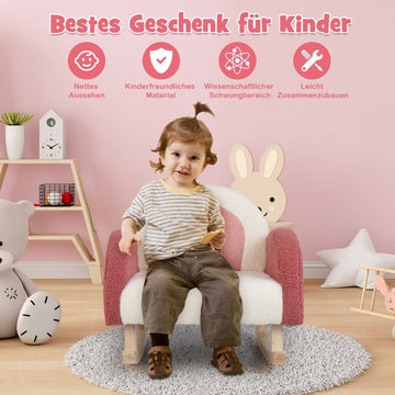 Children's rocking chair teddy plush armchair with rocking legs made of poplar wood red