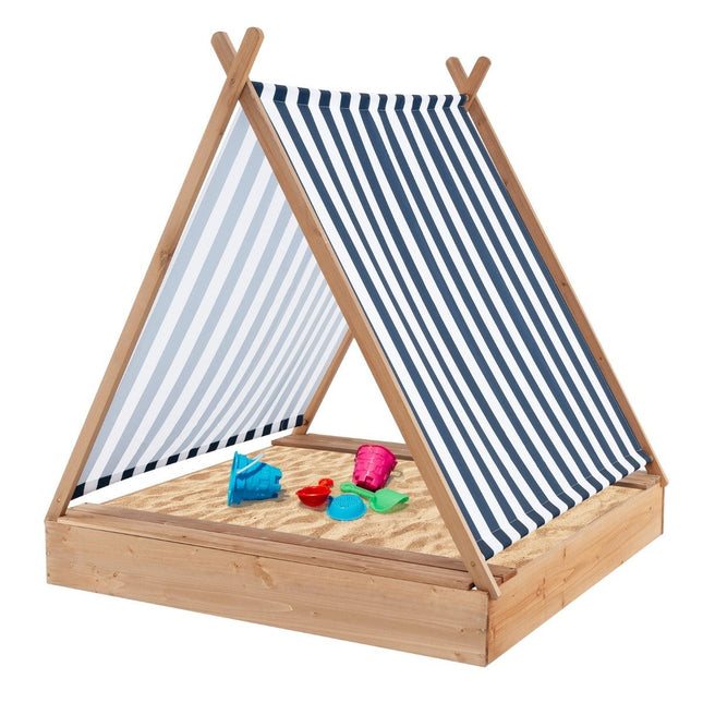 Children's sandpit with cover and 2 benches. Outdoor wooden sandpit 124 x 123 cm