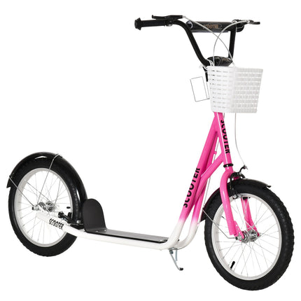 Children's scooter in pink and white, adjustable height, with basket