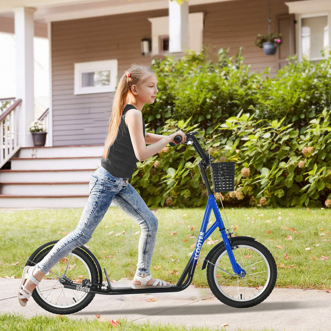Adjustable kick scooter for children with brake and basket