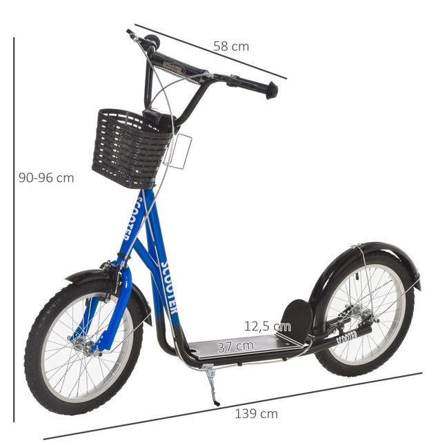 Adjustable kick scooter for children with brake and basket