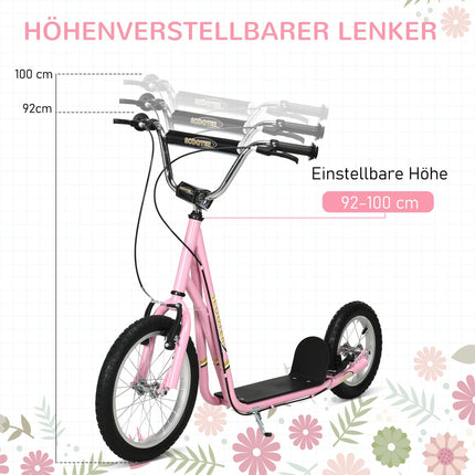 Pink children's scooter with brakes, adjustable height