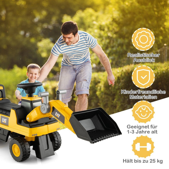 Children's seat excavator with storage space under the seat & adjustable bucket for 1-3 year olds