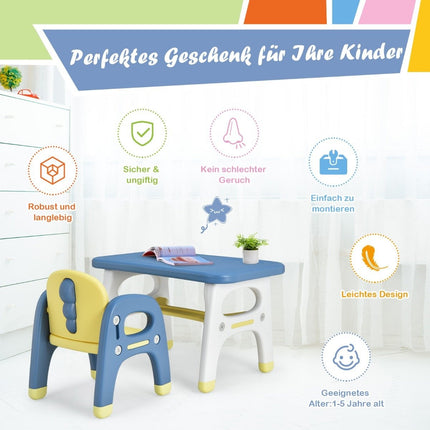 Children's seating group with dinosaur design including building blocks made of HDPE for children over 3 years old. Blue