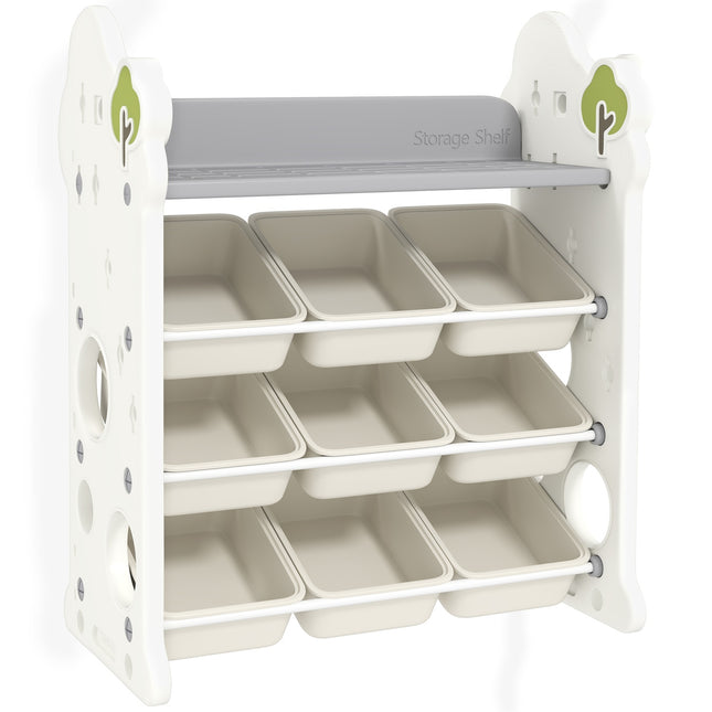 Children's 4-tier toy shelf, 9 removable bins, cream white