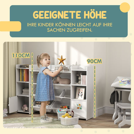 Storage shelf for children with 8 compartments and 6 compartments, white