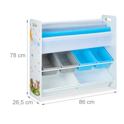 Children's shelf with 10 compartments and motifs