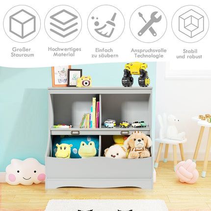 Children's shelf with 4 compartments, toy shelf, bookcase for children, 67 x 40 x 62 cm, grey