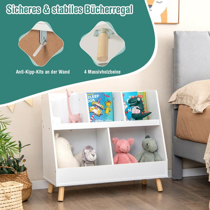 Children's shelf with 5 open compartments bookcase children's room shelf with solid wood legs white