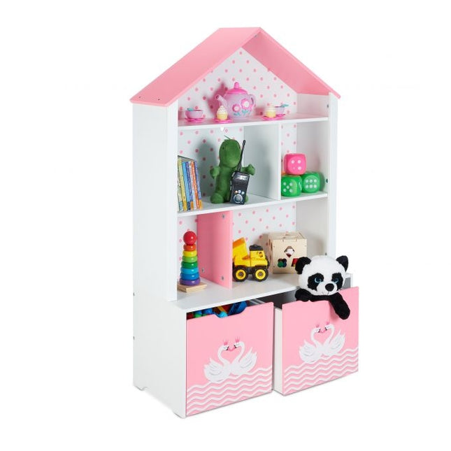Children's shelf with roof in swan pattern