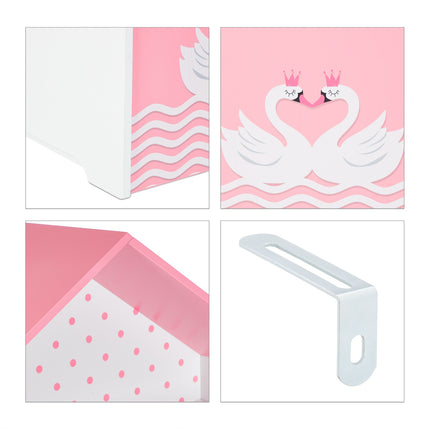 Children's shelf with roof in swan pattern