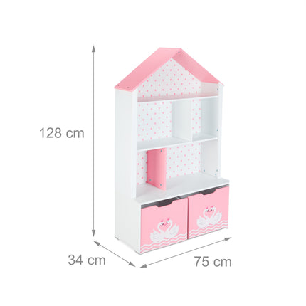 Children's shelf with roof in swan pattern