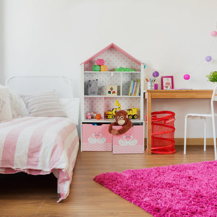 Children's shelf with roof in swan pattern