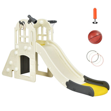 Children's slide climbing slide with basketball hoop ball ring toss and telescope 189.5 x 83 x 98 cm yellow