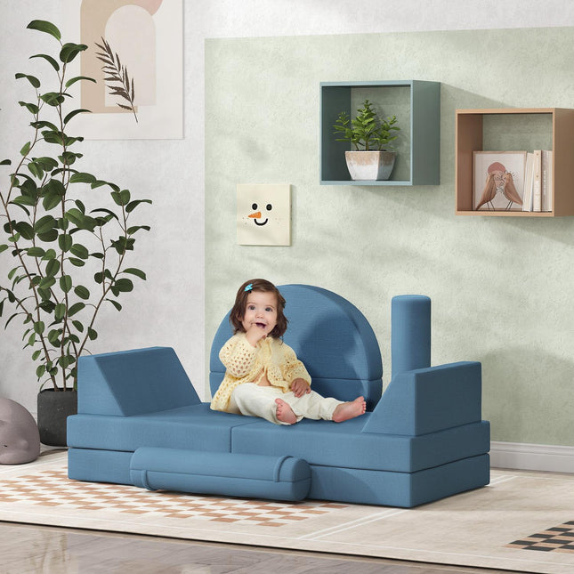 Blue Foam Sofa for Kids - 14 Piece Modular Playset