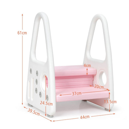 Children's step stool, 2-tier step stool, children's stool made of plastic, 44 x 39.5 x 61 cm, pink
