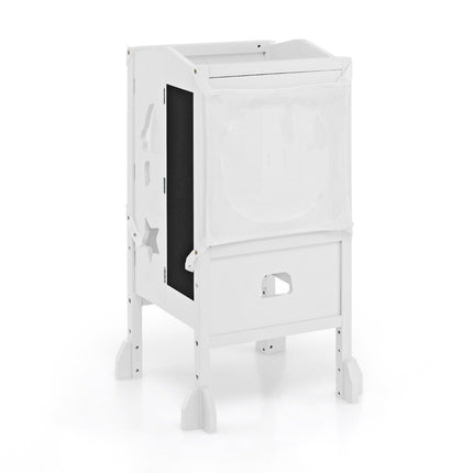 Children's step stool with 2-stage adjustable height and safety net for children aged 18 months and over, white