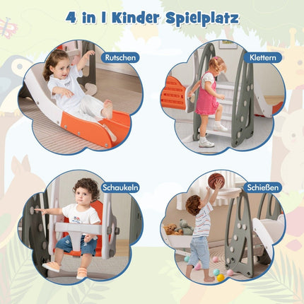 Children's swing with slide foldable 4 in 1 swing & slide & basketball hoop & ladder orange