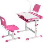 Kindertafel kinderbureauset met boekenstandaard en LED-lamp voor jongens en meisjes roze