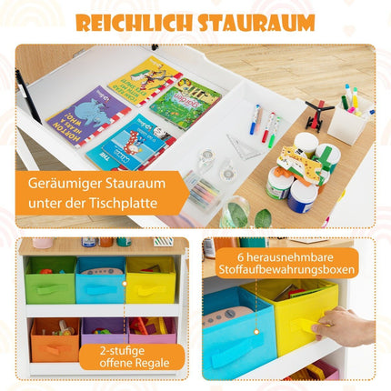 Children's table with 2 chairs 3 in 1 activity table & easel made of wood with liftable table top natural